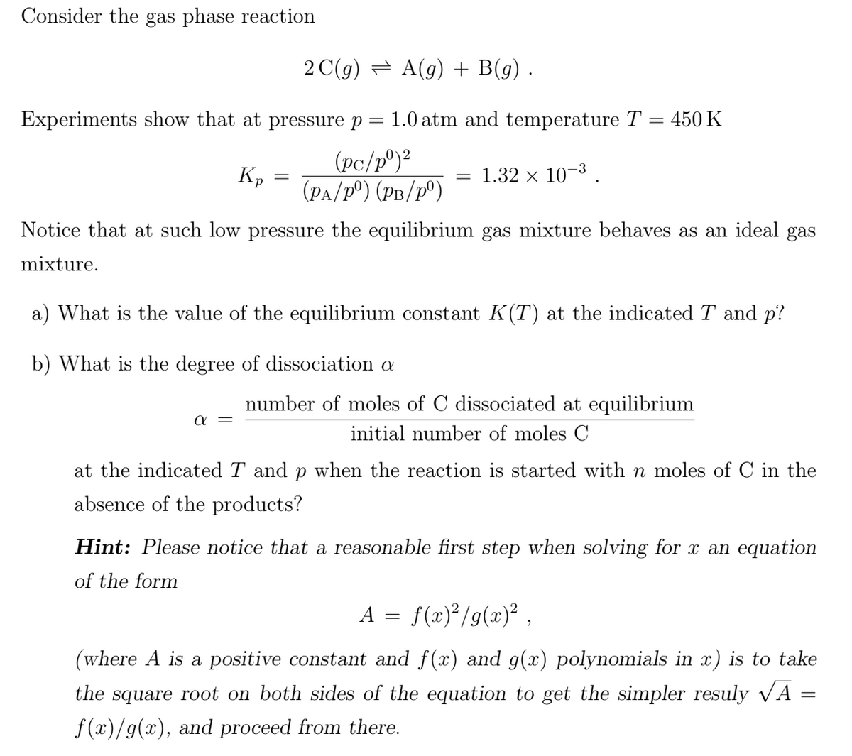 Answered Consider The Gas Phase Reaction 2 C G Bartleby