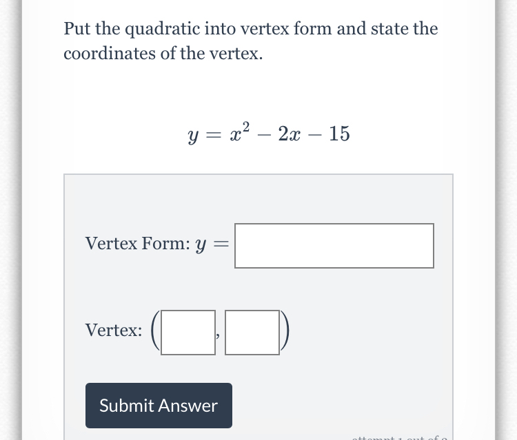 Answered Put The Quadratic Into Vertex Form And Bartleby