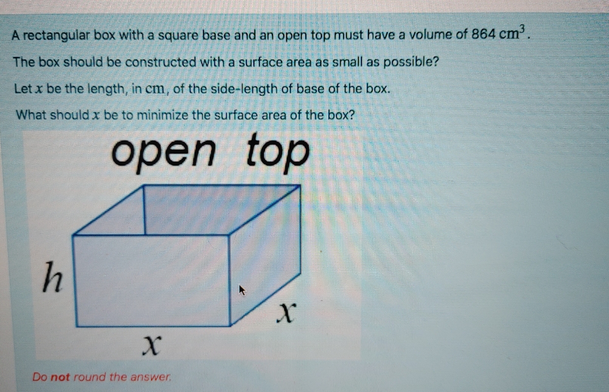 Answered A Rectangular Box With A Square Base Bartleby
