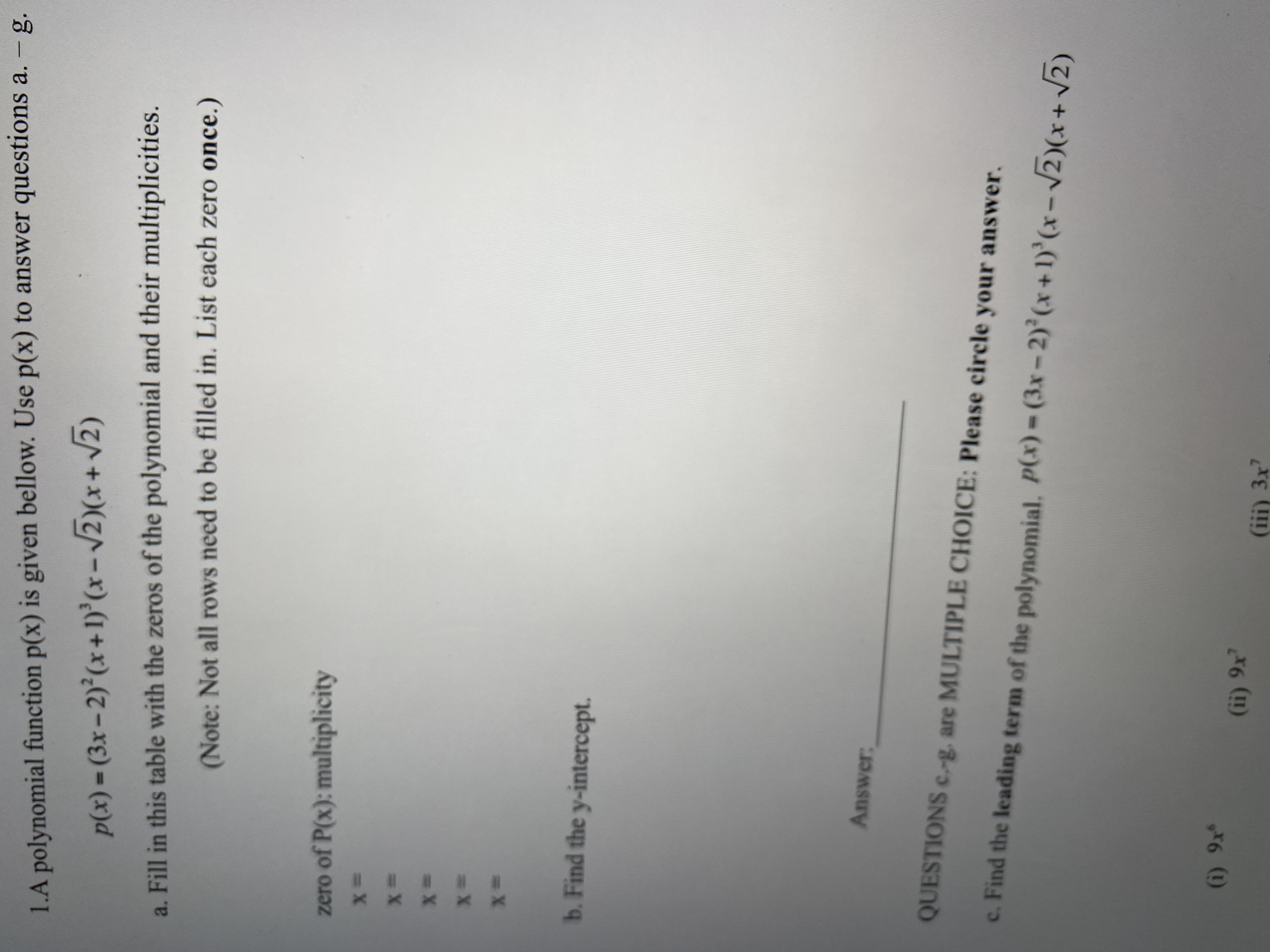 Answered 1 A Polynomial Function P X Is Given Bartleby