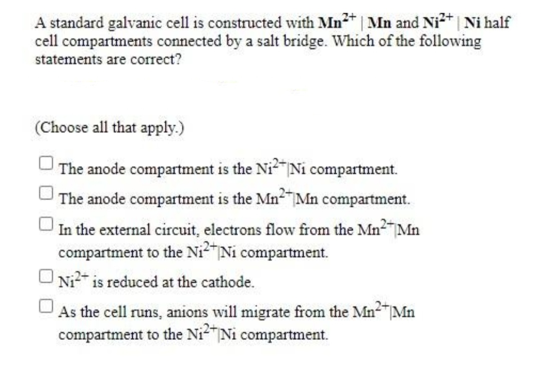 Answered: A standard galvanic cell is constructed… | bartleby