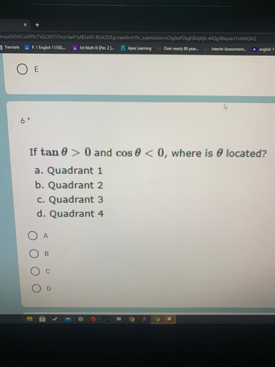 Answered 6 If Tan 0 0 And Cos 0 0 Where Bartleby