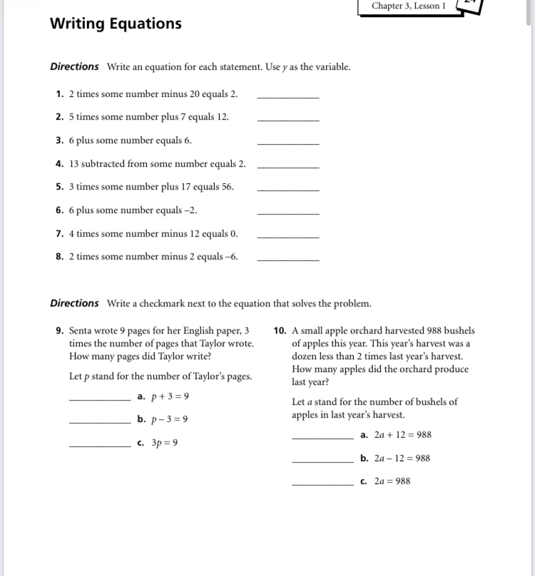 Answered Chapter Writing Equations Directions Bartleby