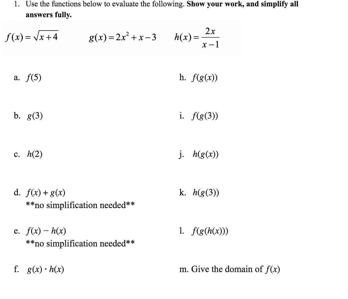 Answered 1 Use The Functions Below To Evaluate Bartleby