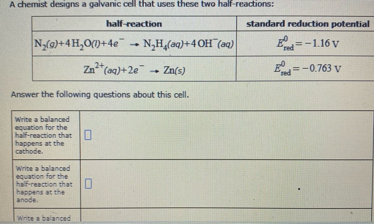 Answered Half Reaction Standard Reduction Bartleby