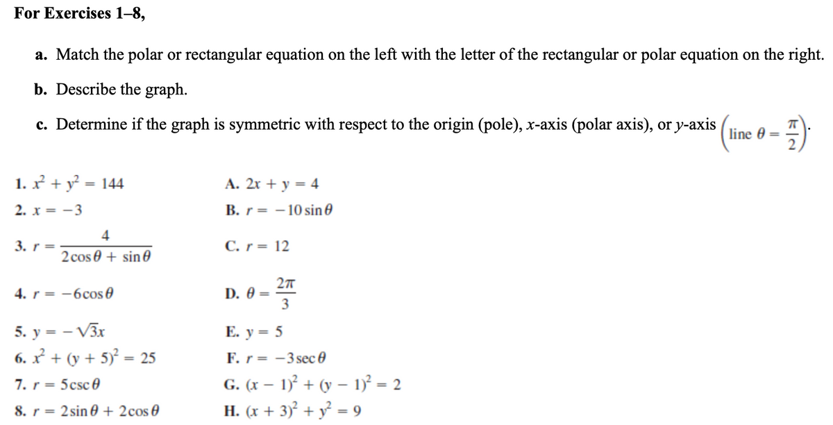 Answered A Match The Polar Or Rectangular Bartleby