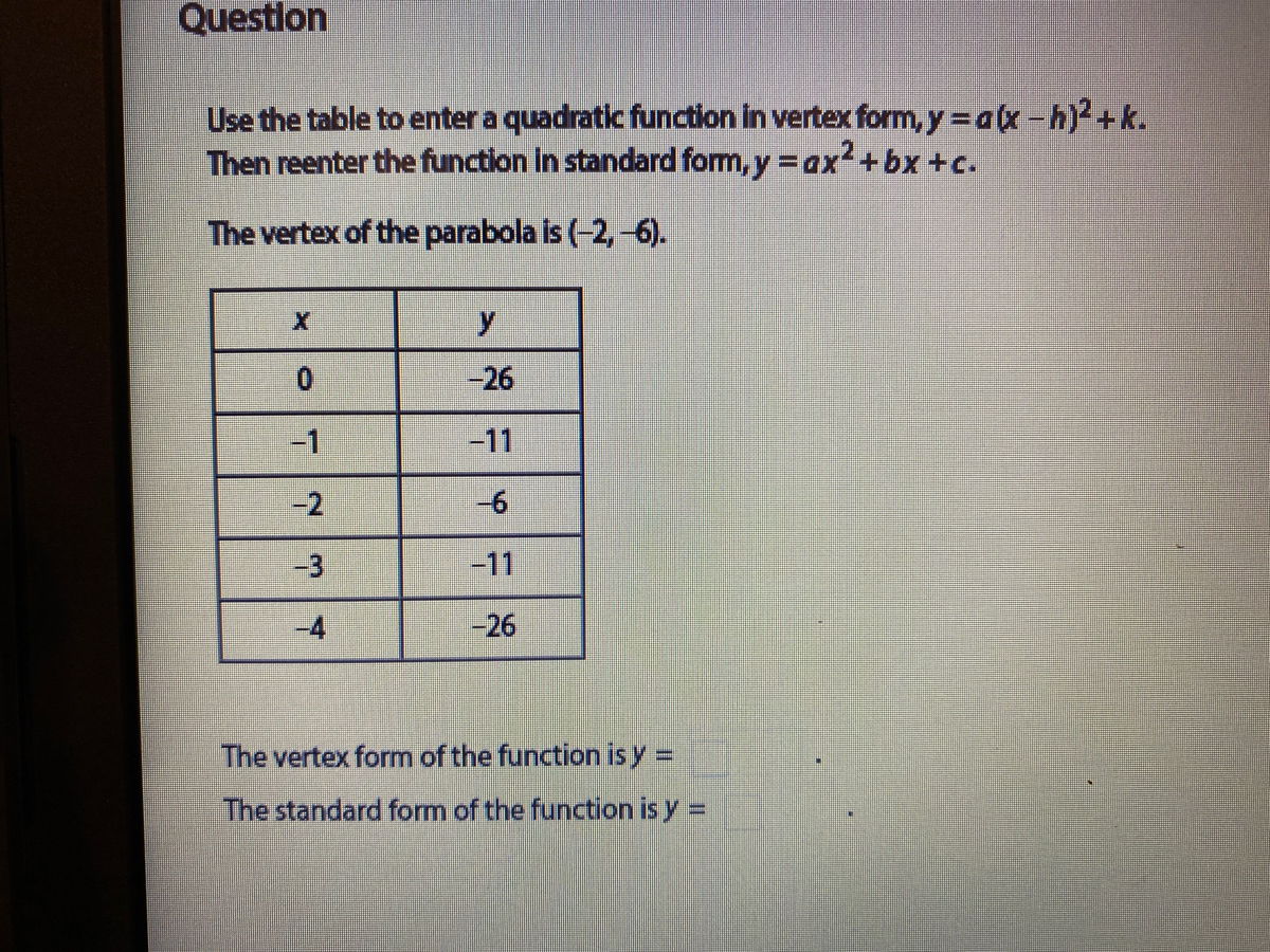 Answered Use The Table To Enter A Quadratic Bartleby