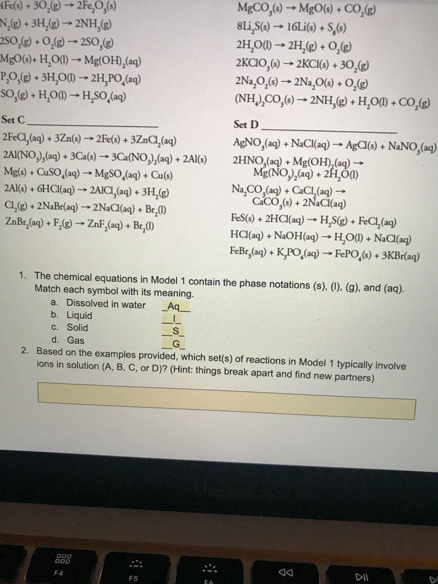 Answered 1 The Chemical Equations In Model 1 Bartleby