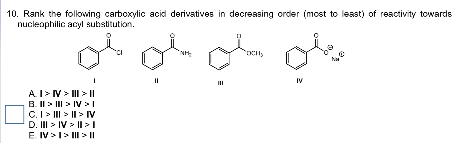 reactivity of carboxylic acid derivatives mcat