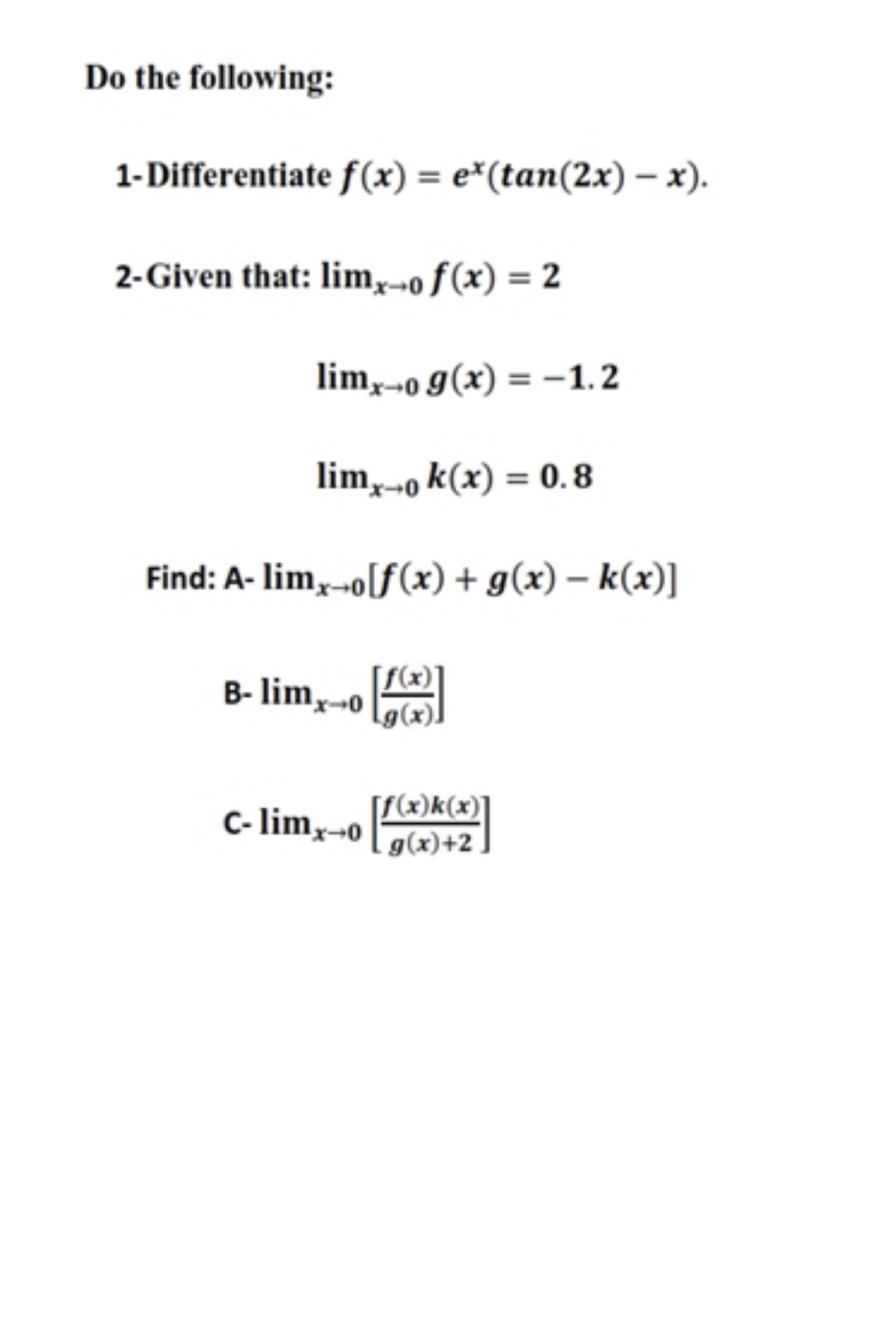 Answered 1 Differentiate F X E Tan 2x X Bartleby