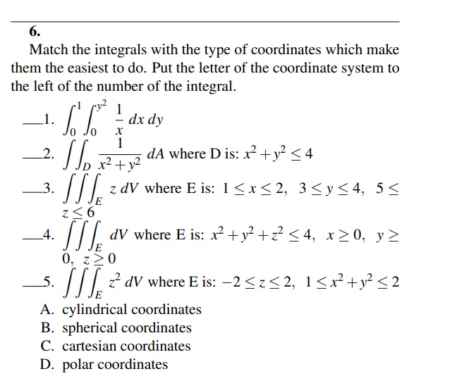 Answered 6 Match The Integrals With The Type Of Bartleby