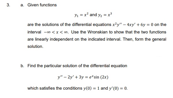 Answered 3 A Given Functions Y1 X And Y Bartleby