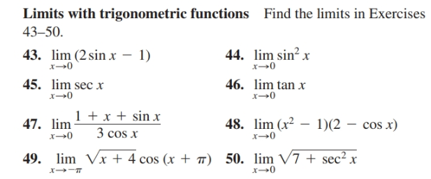 Answered Limits With Trigonometric Functions Bartleby