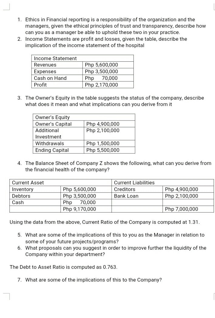 Answered 1 Ethics In Financial Reporting Is A Bartleby