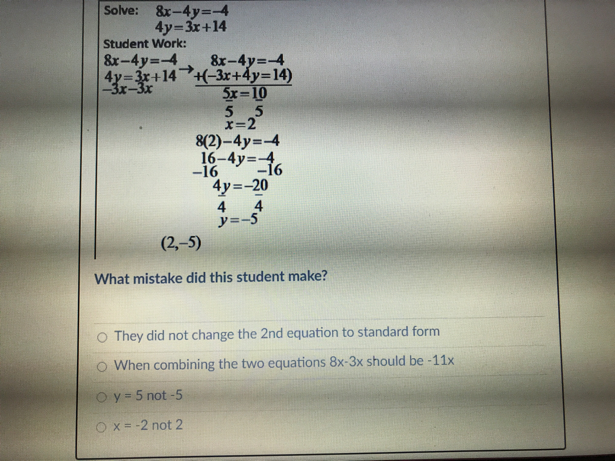 Answered Solve 8x 4y 4 4y 3x 14 Student Work Bartleby