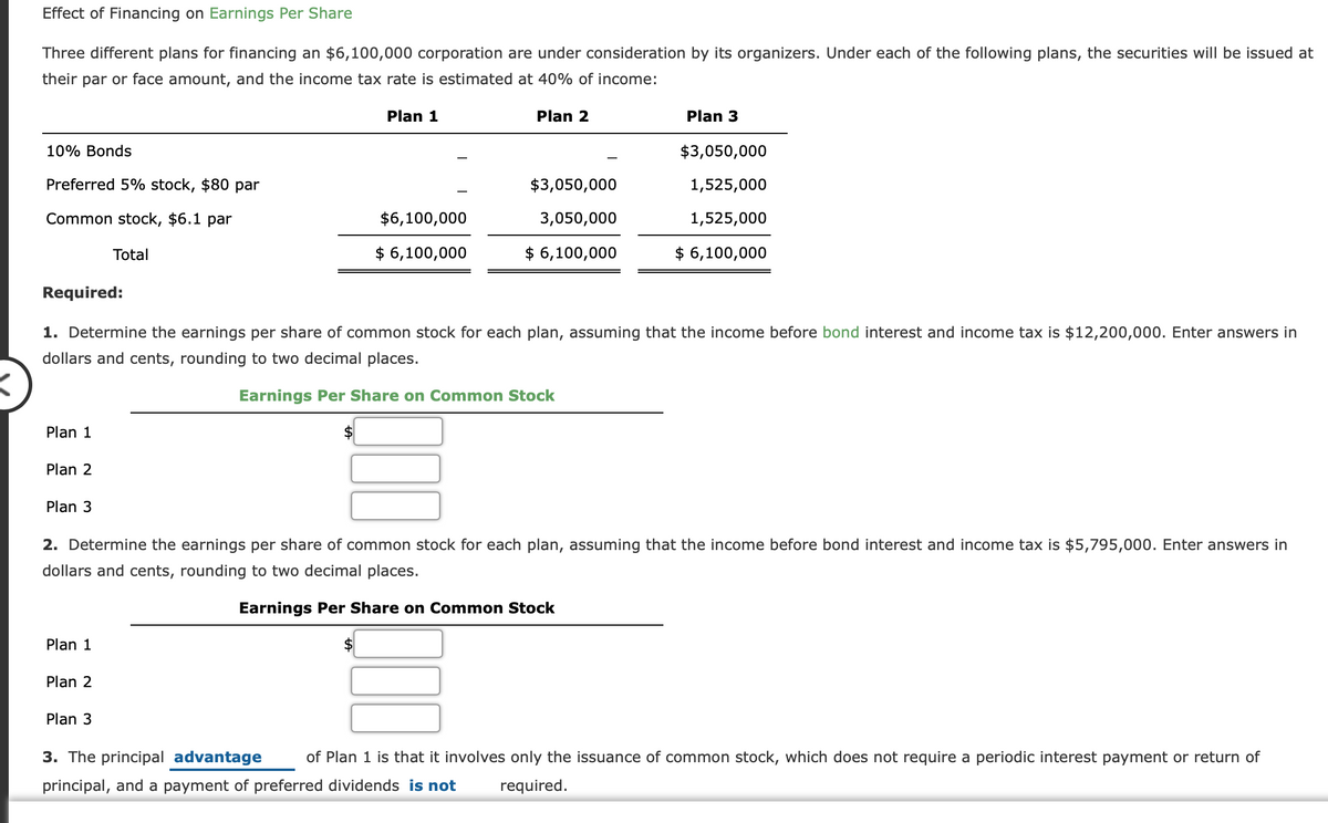 Answered Effect Of Financing On Earnings Per Bartleby