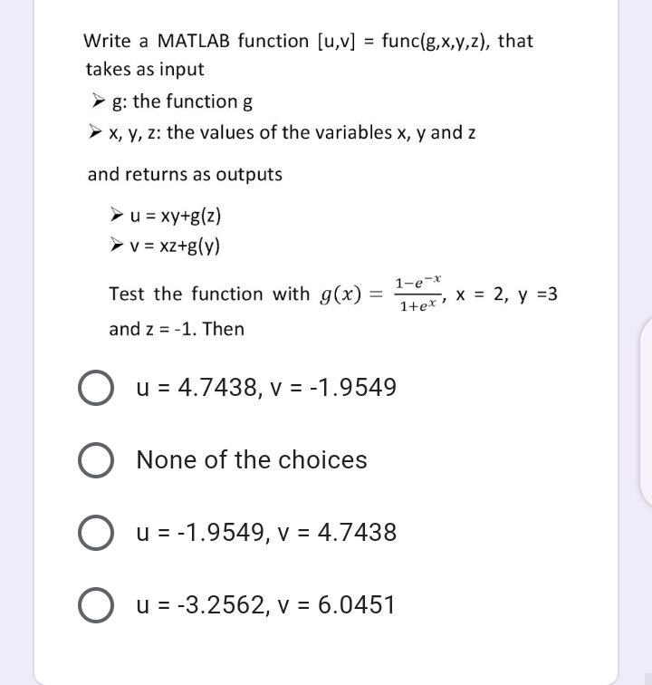 Answered Write A Matlab Function U V Bartleby
