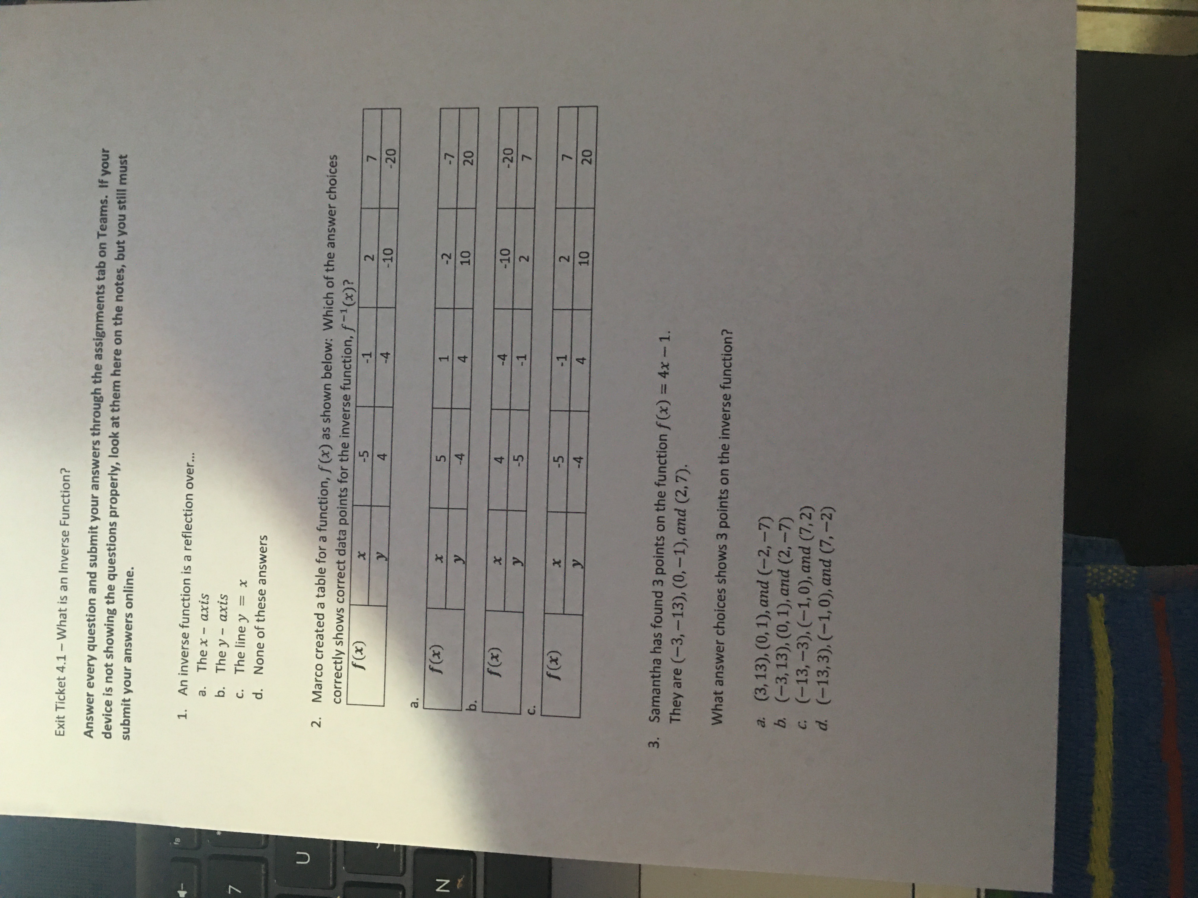 Answered Exit Ticket 4 1 What Is An Inverse Bartleby