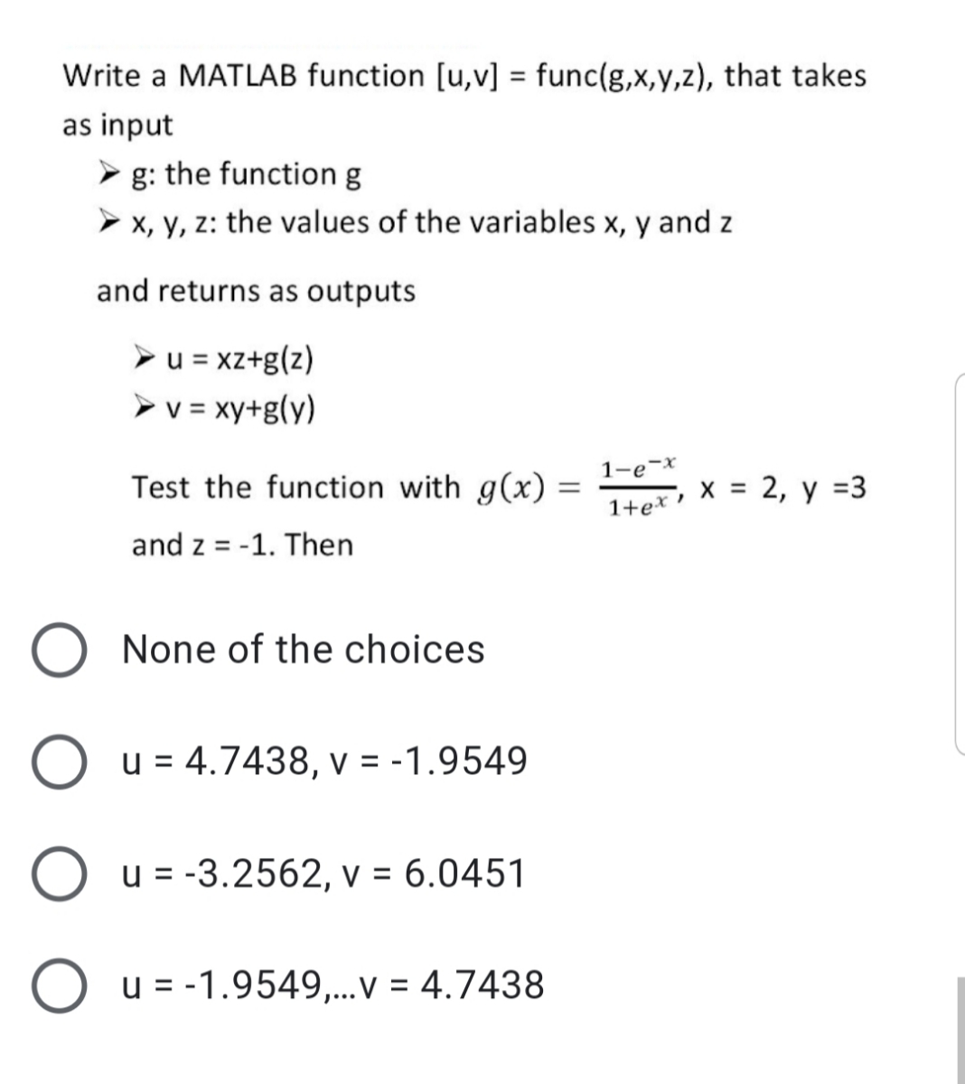 Answered Write A Matlab Function U V Bartleby