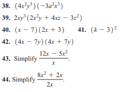 Answered 38 4x Y 3a X 39 2xy 2r3y 4xz Bartleby