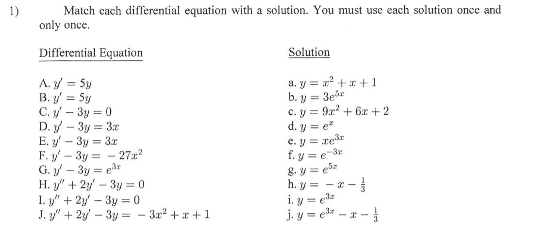 Answered 1 Match Each Differential Equation Bartleby