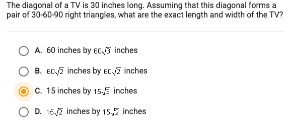 Answered The Diagonal Of A Tv Is 30 Inches Long Bartleby