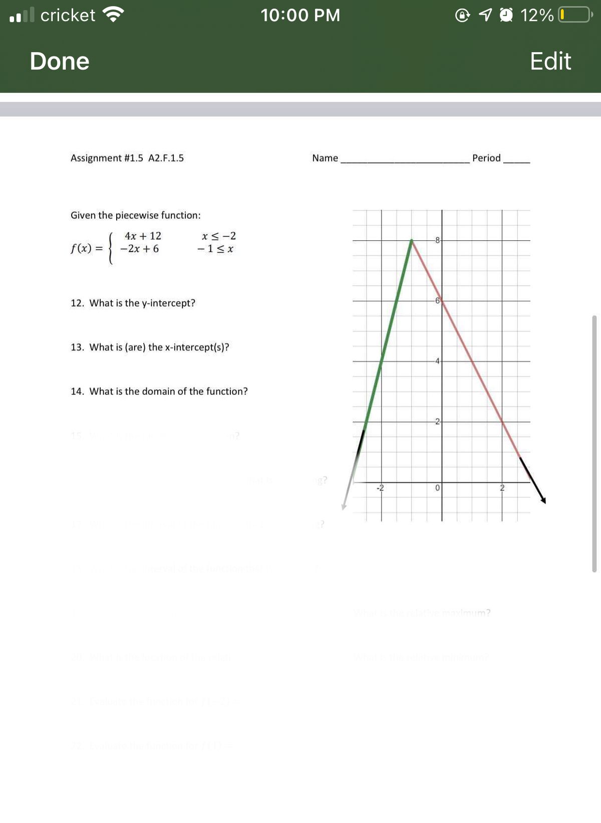 Answered Given The Piecewise Function 4x 12 Bartleby