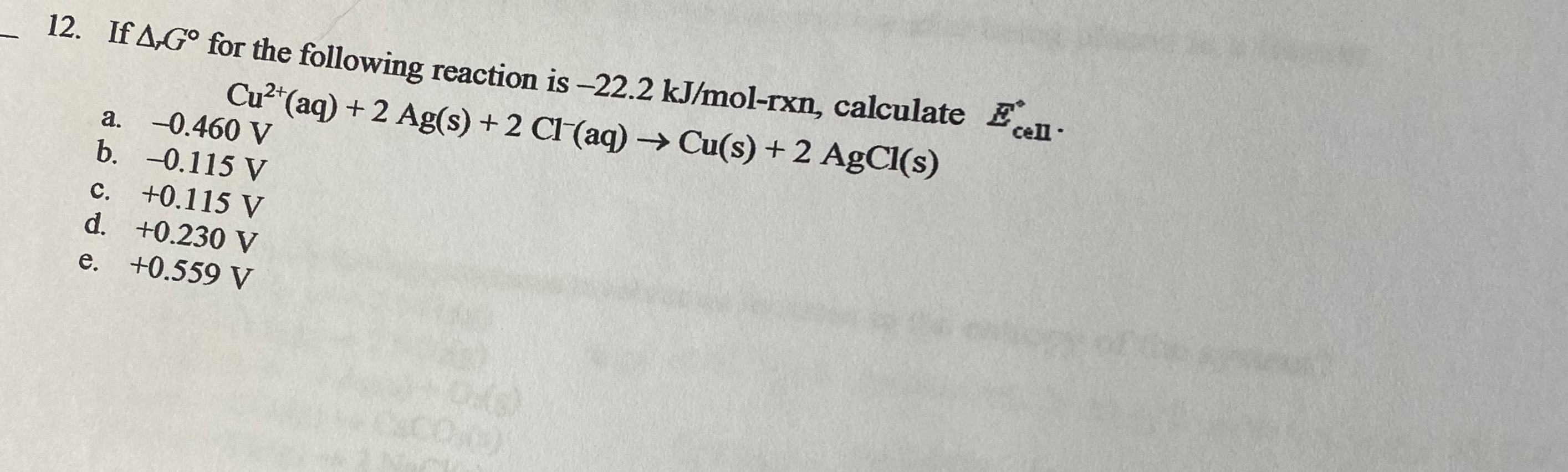 Answered 12 If A G For The Following Reaction Bartleby