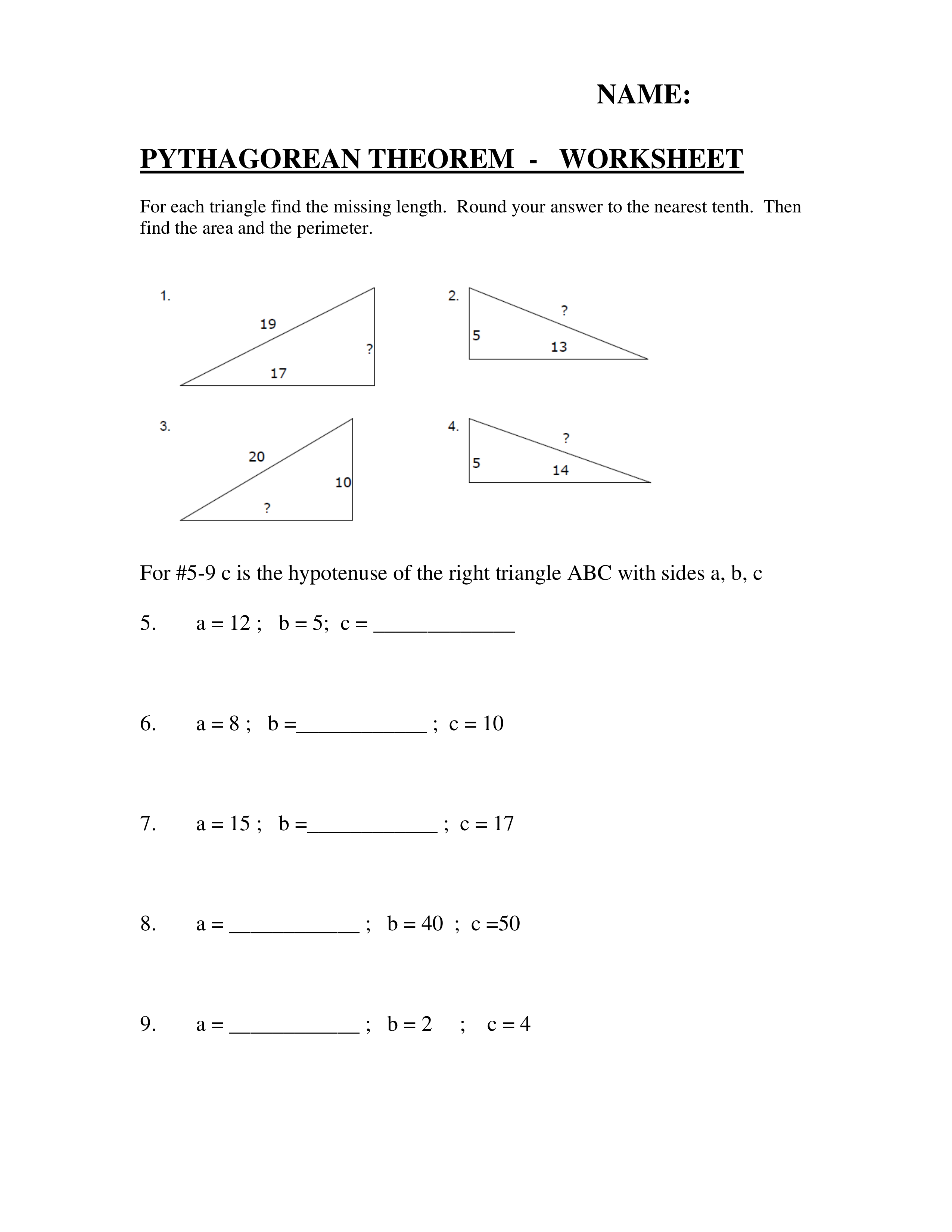 Answered: PYTHAGOREAN THEOREM - WORKSHEET For  bartleby Throughout Pythagorean Theorem Worksheet Answer Key