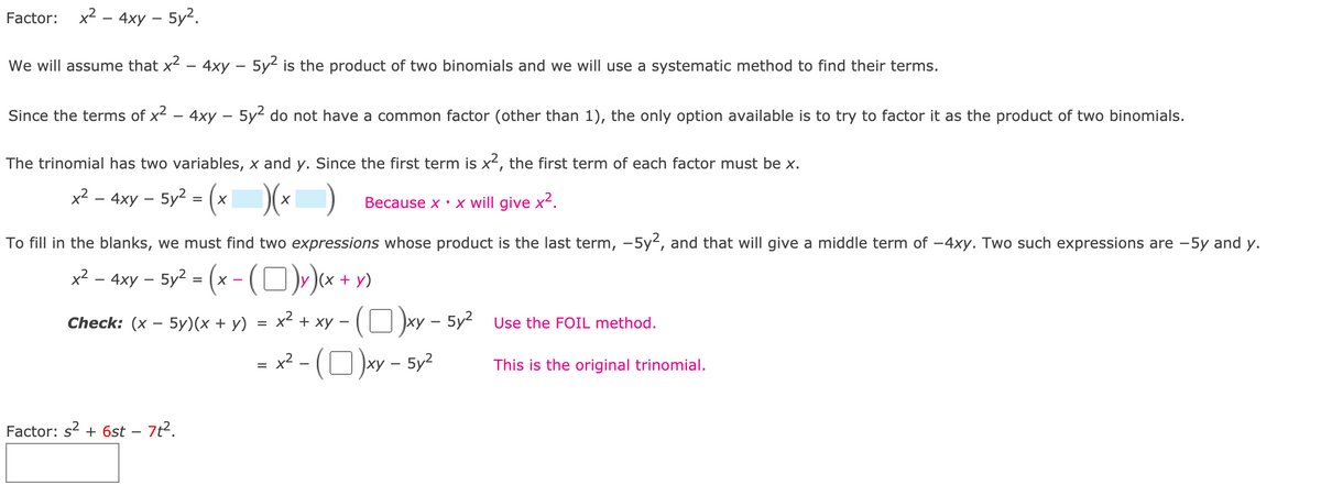 Answered Factor X2 4xy 5y2 We Will Assume Bartleby