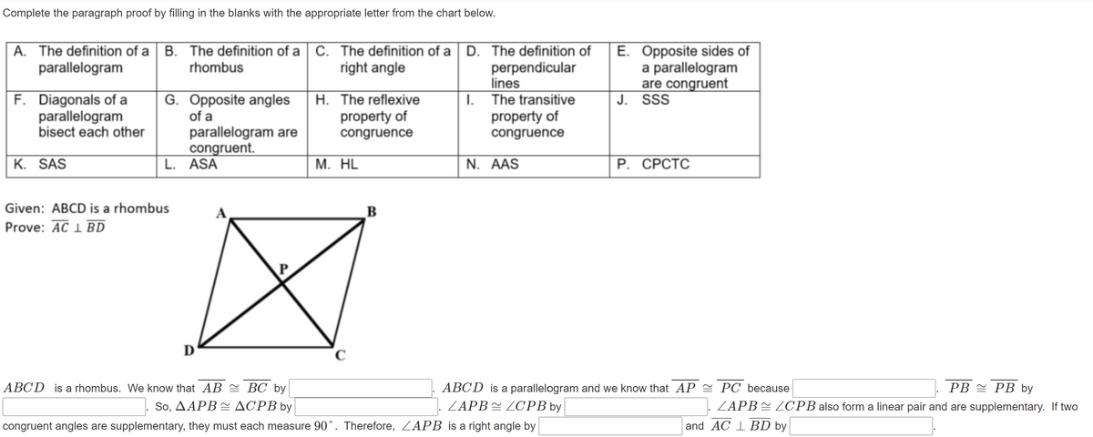 Answered Complete The Paragraph Proof By Filling Bartleby