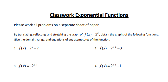 Answered Classwork Exponential Functions Please Bartleby