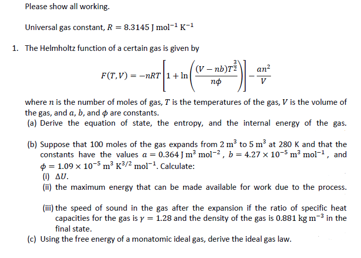 Answered Please Show All Working Universal Gas Bartleby