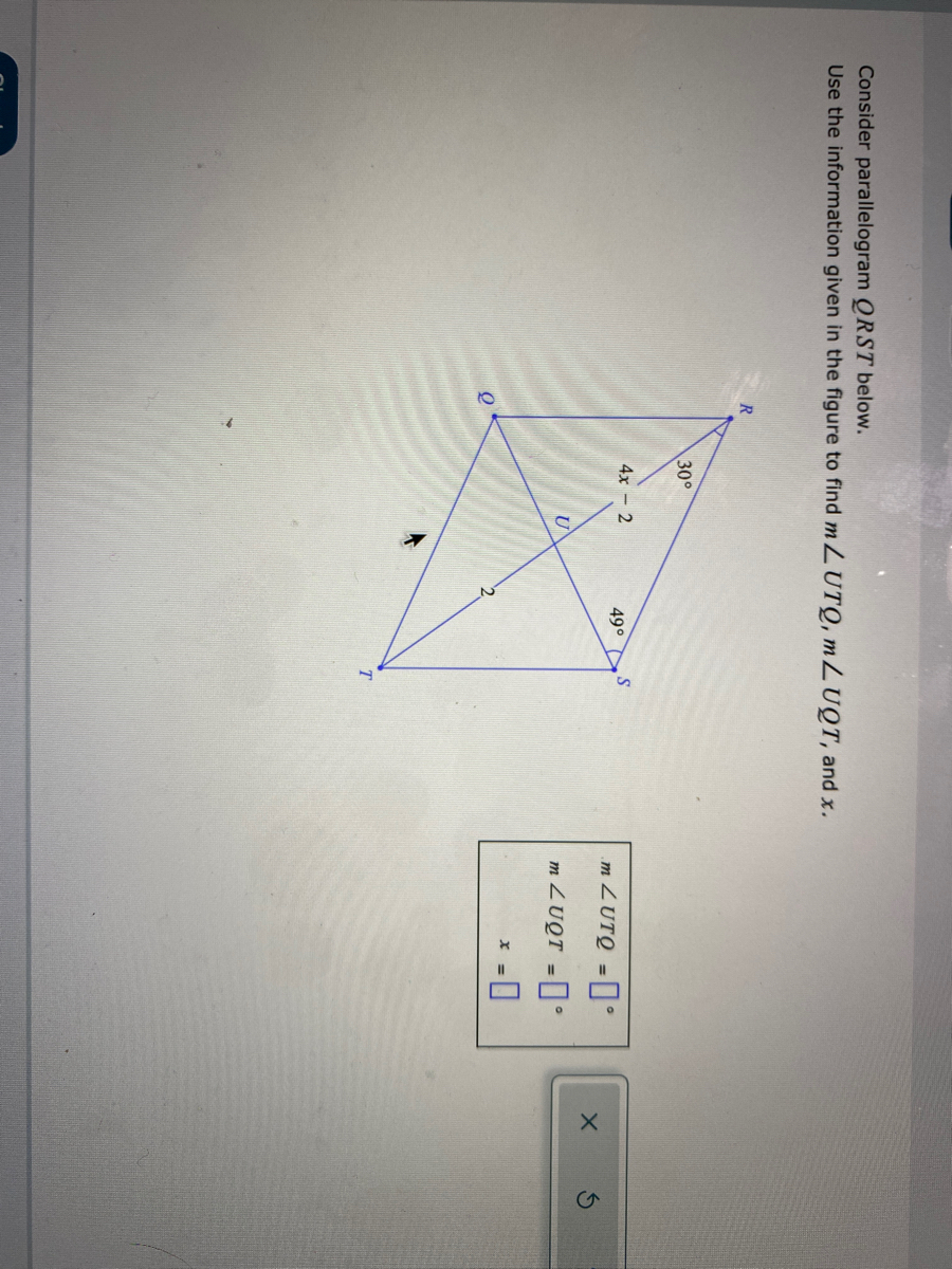 Answered: Consider parallelogram QRST below. Use… | bartleby