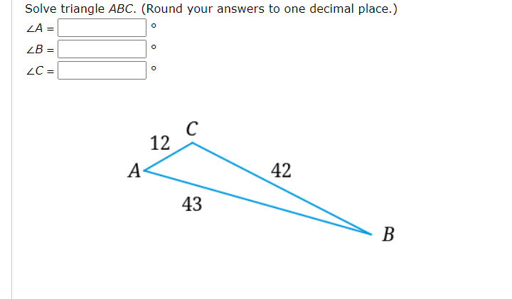 Answered: Solve triangle ABC. (Round your answers… | bartleby