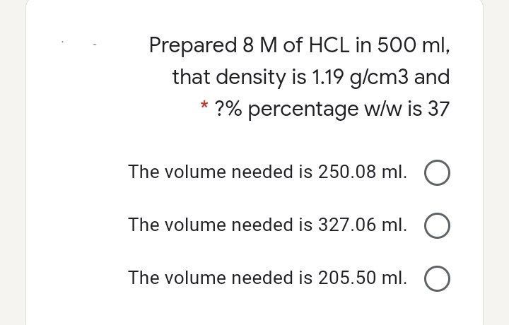 Answered Prepared 8 M Of Hcl In 500 Ml That Bartleby