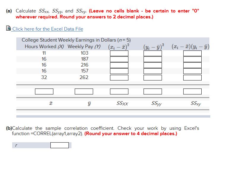 Answered A Calculate Ssxx Ssy And Ssy Bartleby