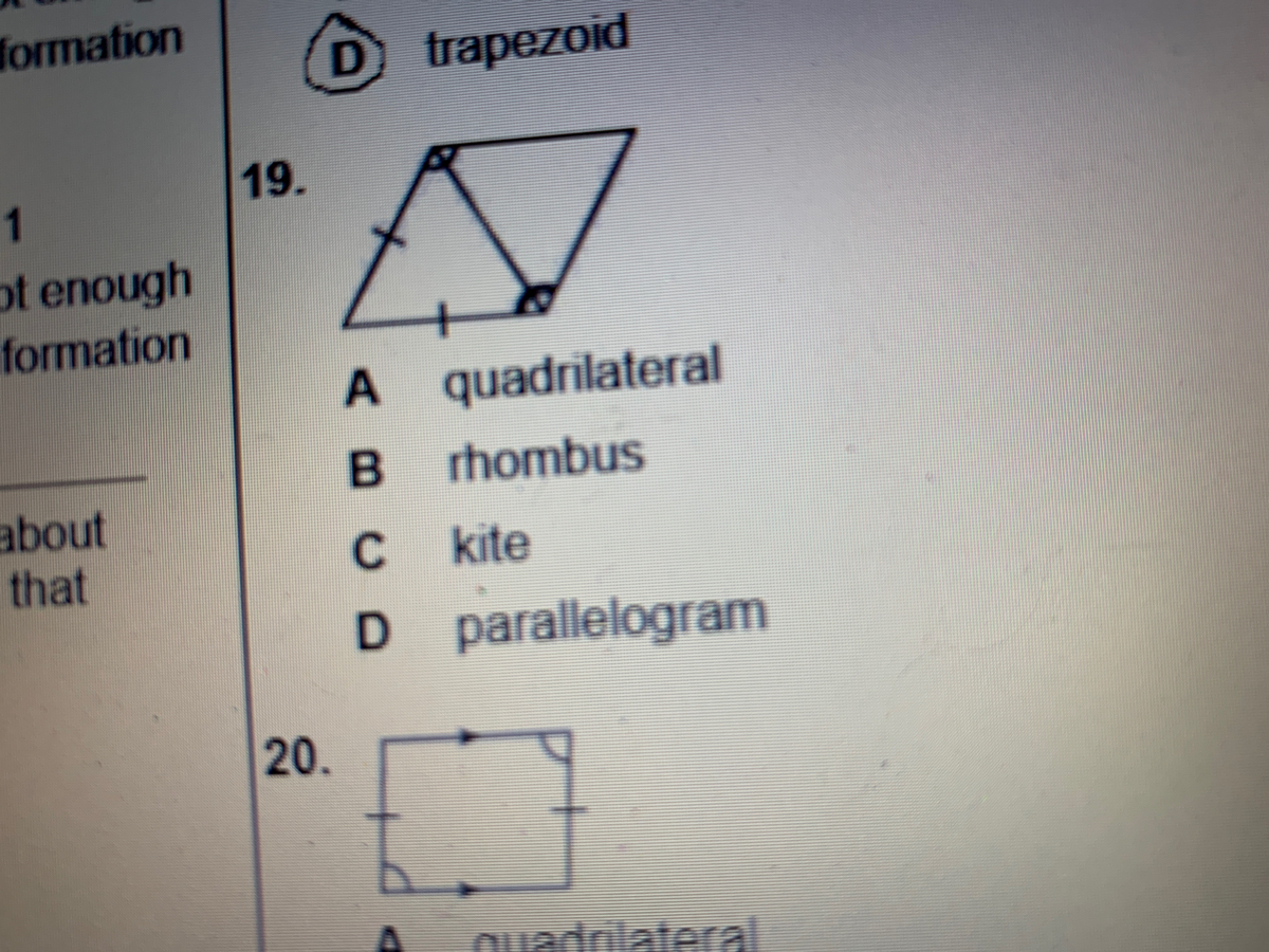 Answered: A Quadrilateral B Rhombus | Bartleby