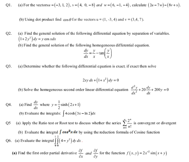 Answered Q1 A For The Vectorsu 3 1 2 Bartleby