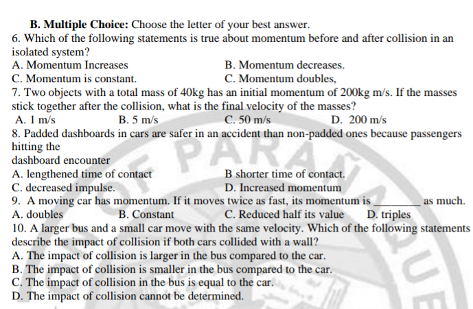 Answered: B. Multiple Choice: Choose The Letter… | Bartleby