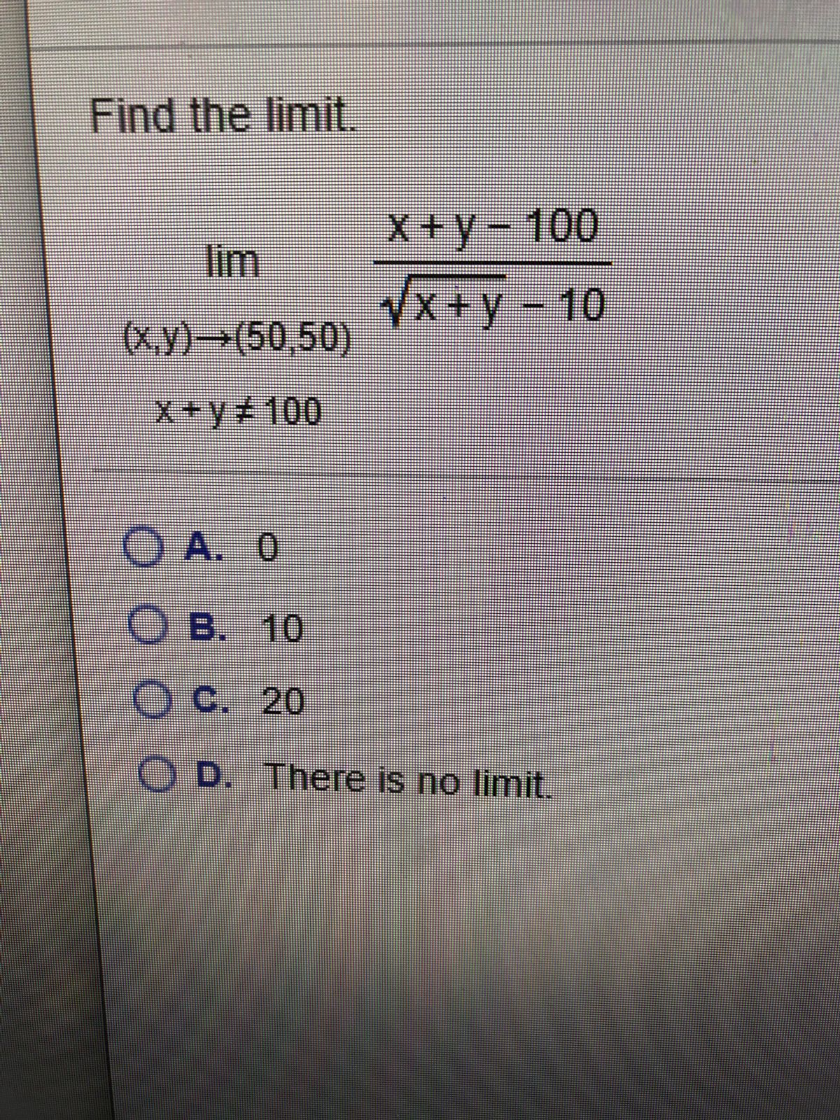 Answered Find The Limit X Y 100 Lim Vx Y 10 Bartleby