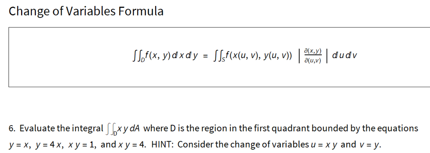Answered Change Of Variables Formula D H U Bartleby