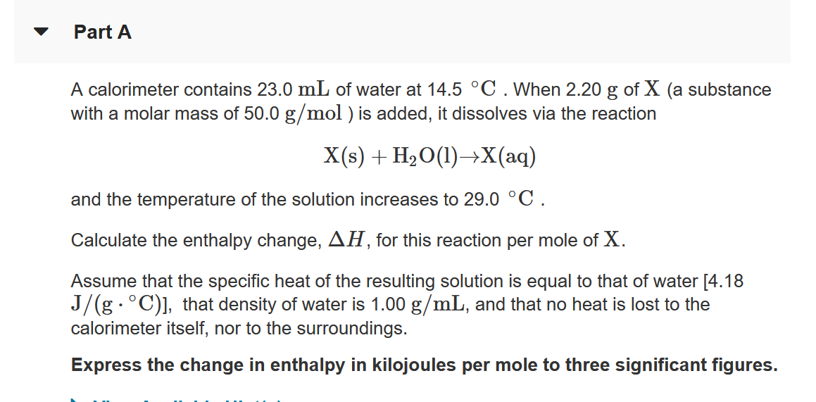 Answered A Calorimeter Contains 23 0 Ml Of Water Bartleby
