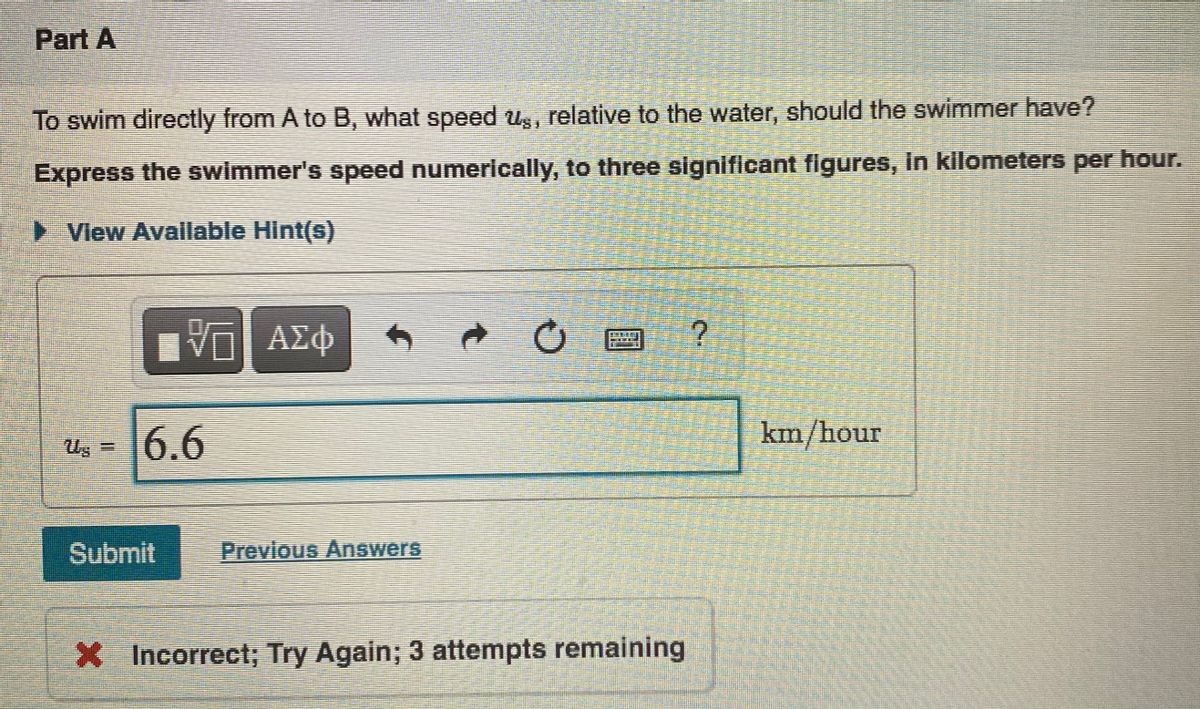 Answered Part A To swim directly from A to B,… bartleby