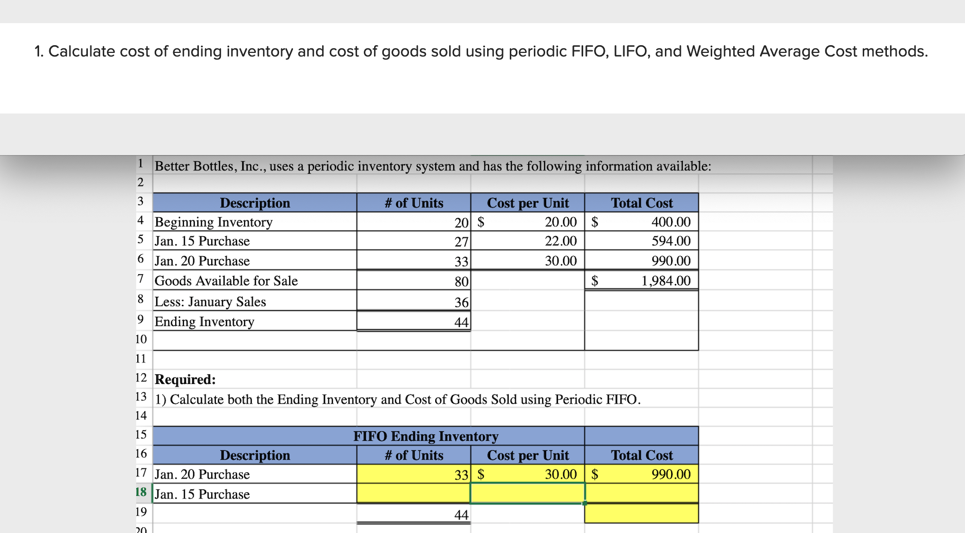 ending inventory formula without cost of goods sold