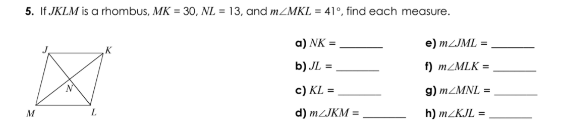 Answered 5 If Jklm Is A Rhombus Mk 30 Nl Bartleby