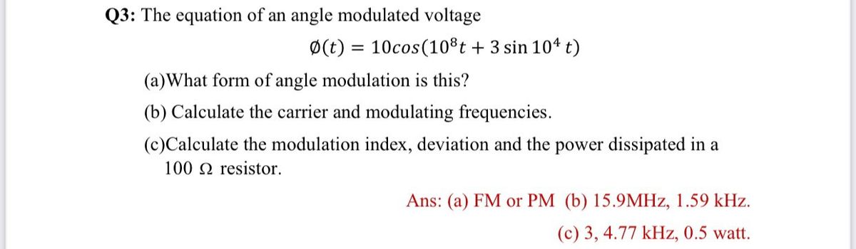 Answered Q3 The Equation Of An Angle Modulated Bartleby