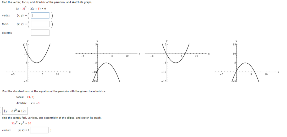 Answered: Find the vertex, focus, and directrix… | bartleby