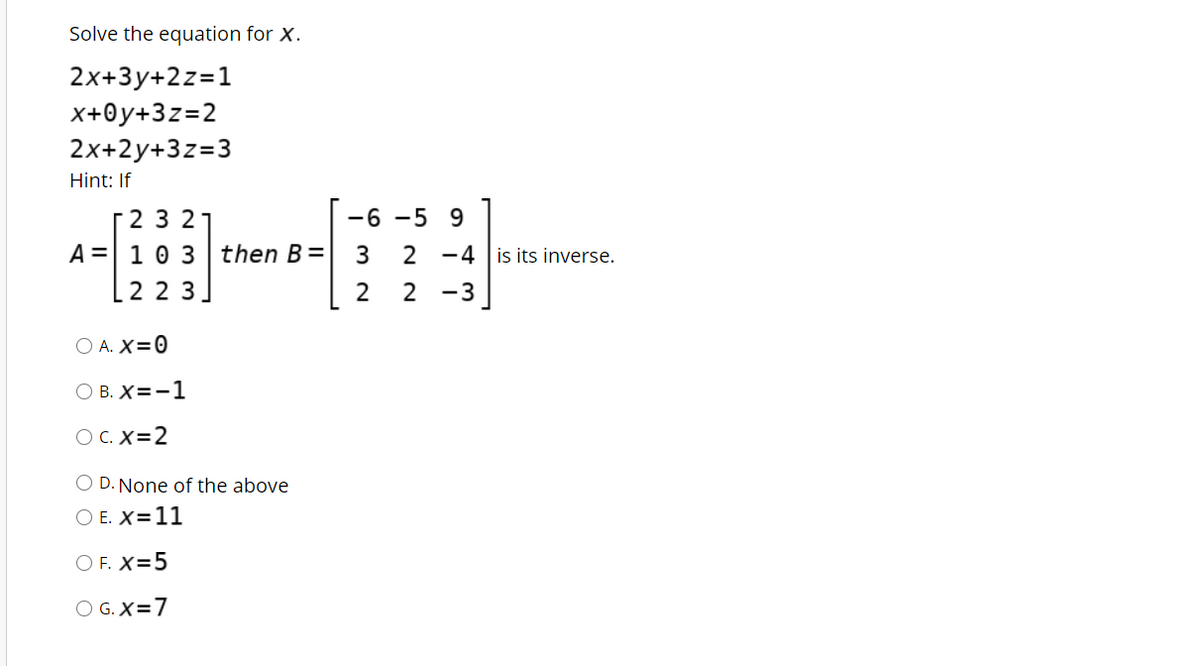 Answered Solve The Equation For X 2x 3y 2z 1 Bartleby