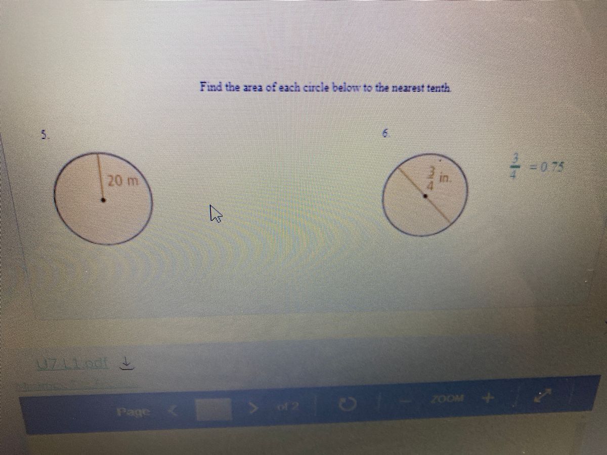 find the area of each circle then complete the table below